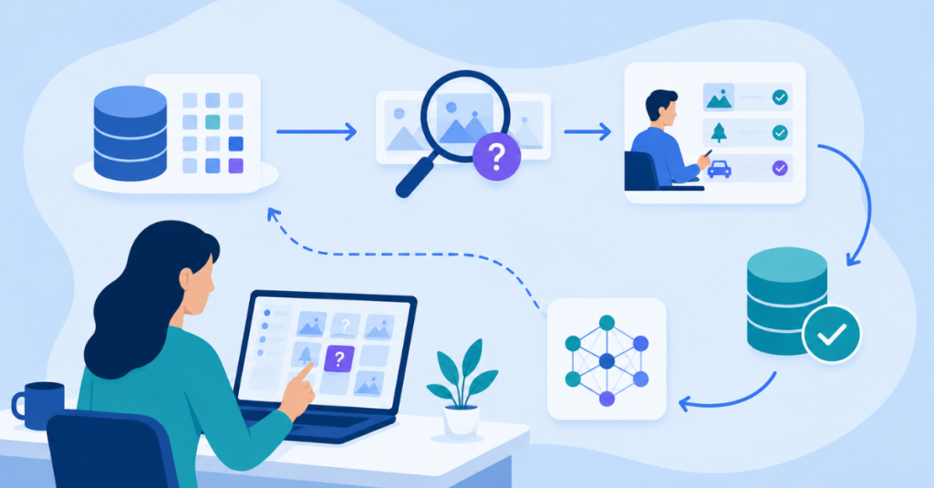 Active Learning Workflows for Efficient Dataset Expansion